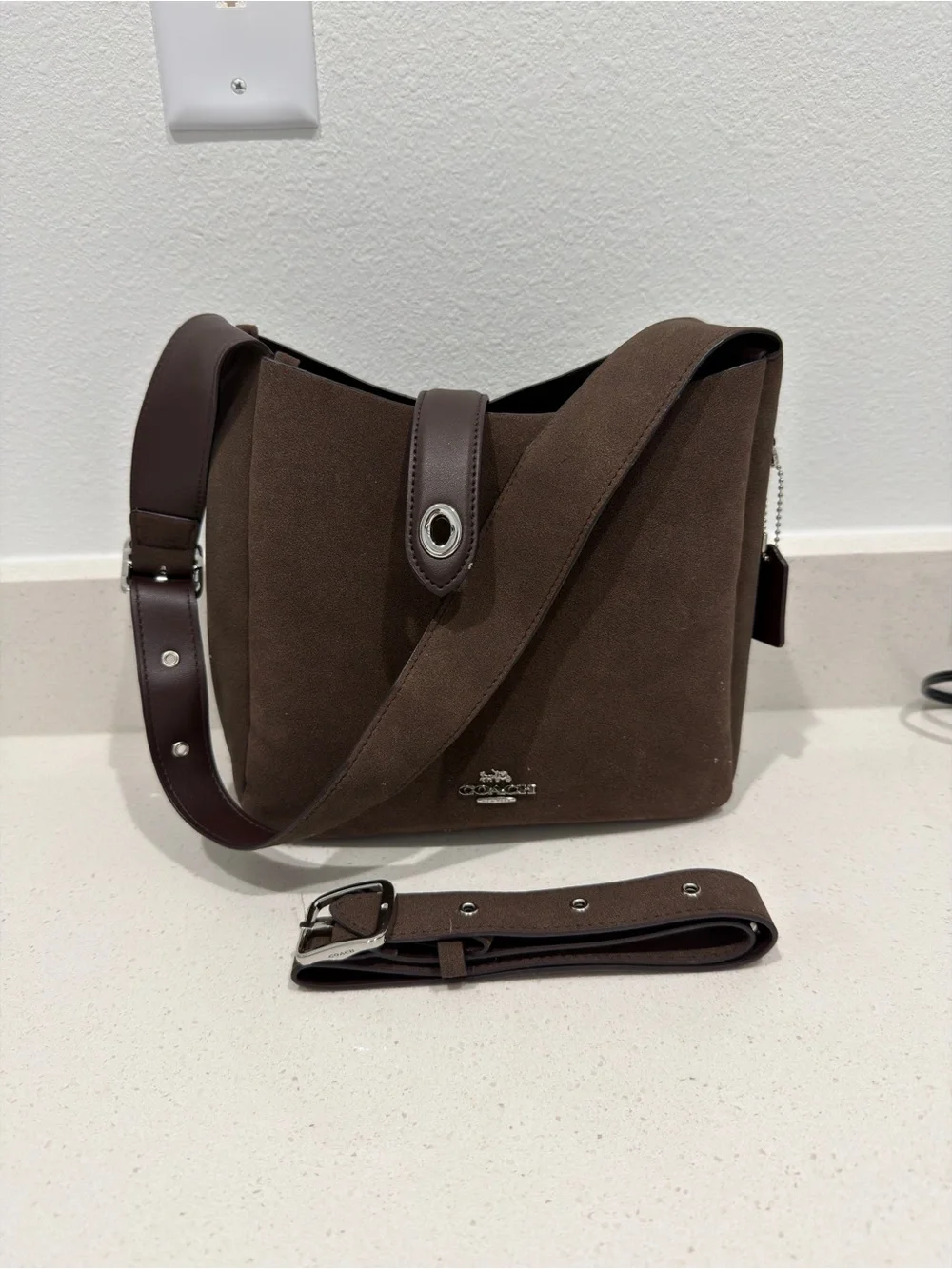 Coach Brown Suede Messenger Bag with Adjustable Strap